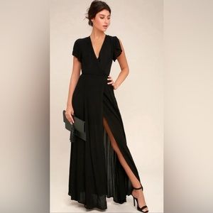 Lulu’s Black Gauzy Wrap Maxi Dress NWT